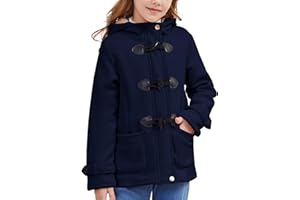 Flygo Girls Fleece Jacket Sherpa Lined Hoodie Horn Button Duffle Coat Warm Winter Coats Jackets (5-14 Years)