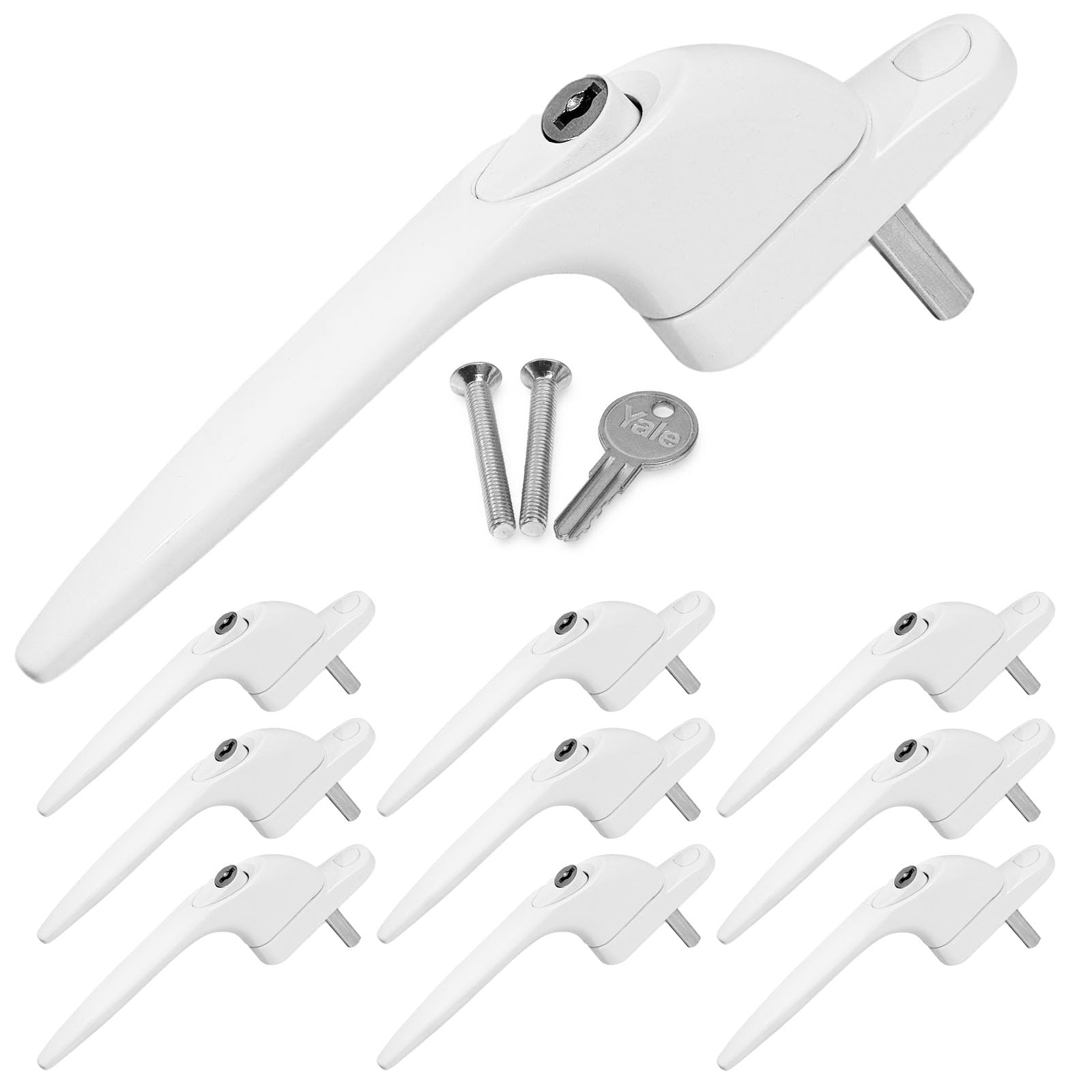 GB DIY Store 10 x Yale uPVC Universal Window Handle Inline Locking Espag Double Glazing White 40mm (Pack of 10)