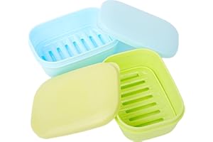 Fiezkaa 2pcs Travel Soap Holder, Bar Soap Container, Leakproof Soap Case, Soap Dish with Lid for Traveling, Camping, Gym (Blue & Green)