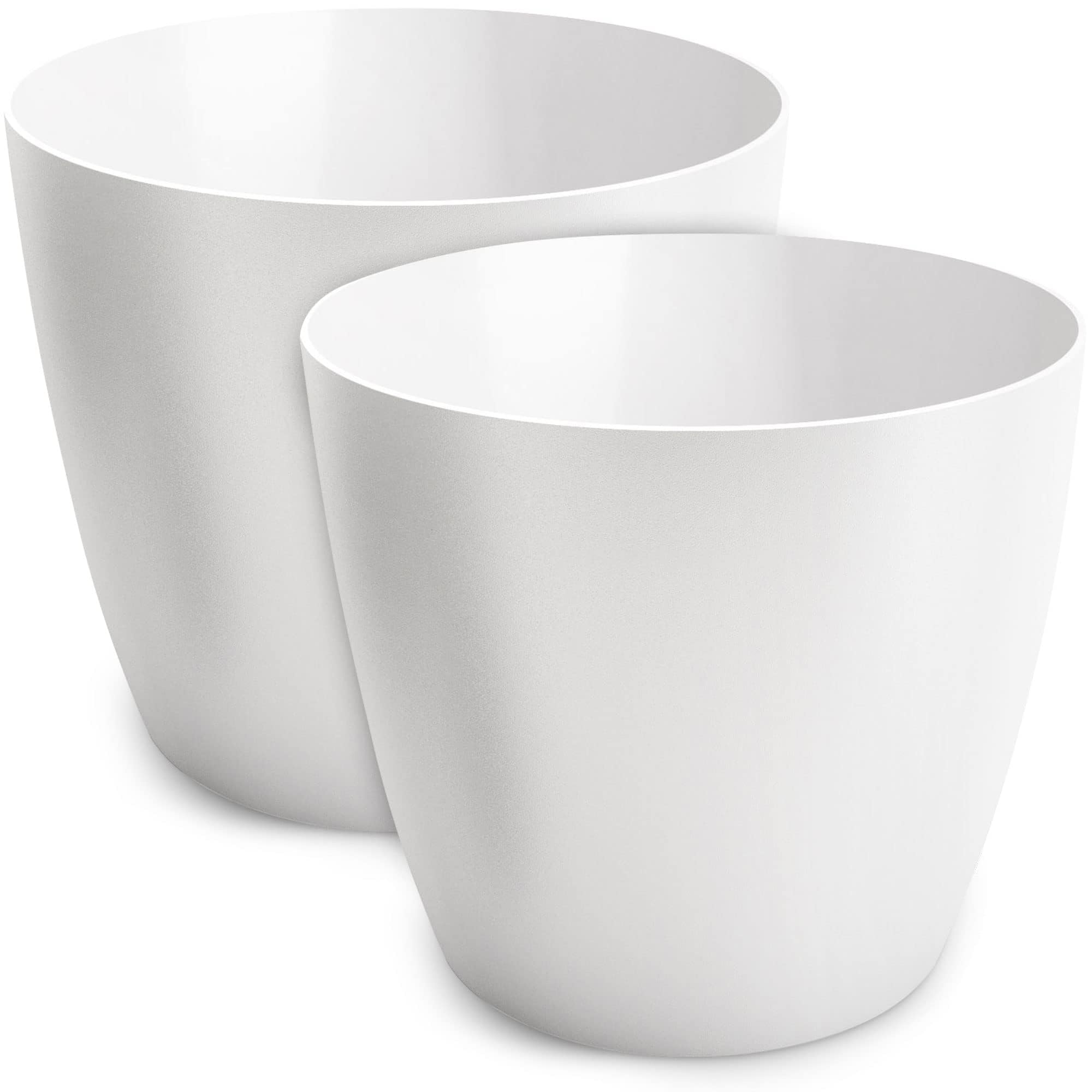 TULMERO Matte Flower Pot, Plastic Planter, Decorative Pot for Large and Small Plants, Set of 2, White, Diameter 18 cm