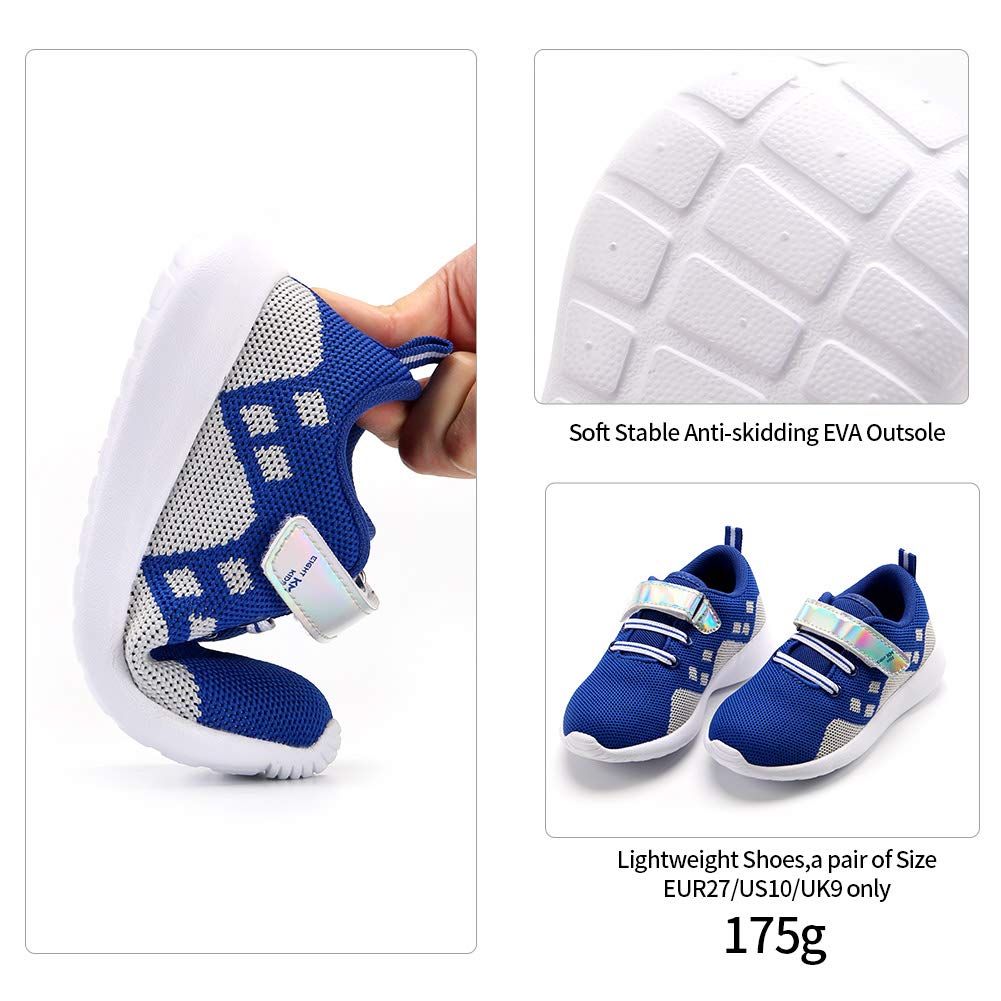 EIGHT KM Boys Toddler Kids EKM7021 Lightweight Breathable Blue/Grey Fly Knitted Sparkly Velcro Sneakers School Shoes Size 10.5 US 2019 Thanksgiving