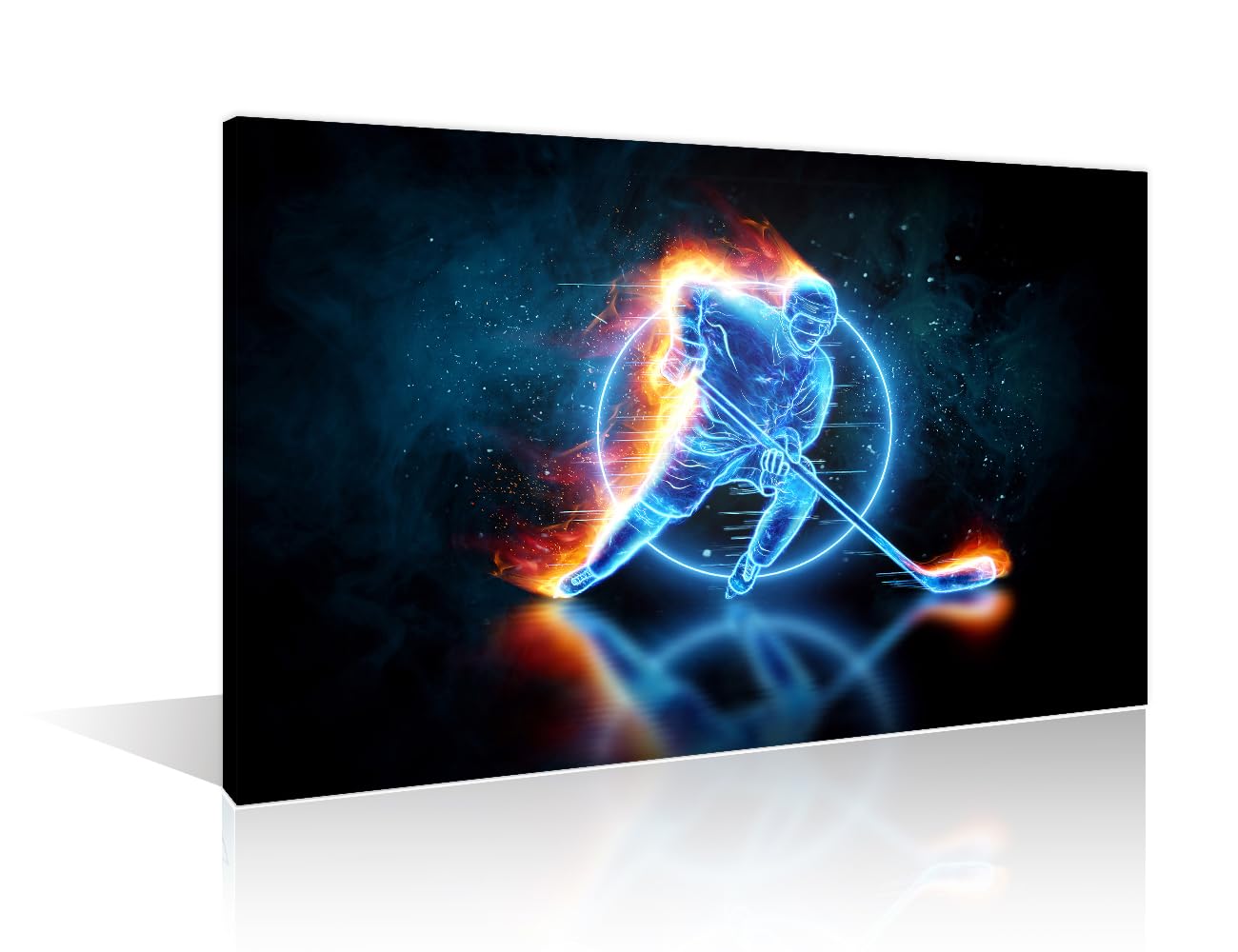 Wall Art for Living Room Abstract Holographic Ice Hockey Player Bedroom Wall Decor Sports Wall Paintings for Office Print On Canvas Modern Artwork Stretched and Framed Ready to Hang, (16" Wx24 H)