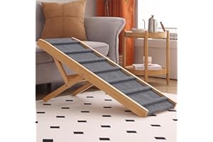 SMILEBABY Wooden Dog Ramp for Bed and Couch, Foldable Pet Stairs with Non-Slip Surface, Portable Indoor Pet Ramp for Small and Senior Dogs (Large)