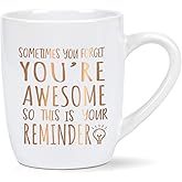 Maustic Thank You Gifts, Sometimes You Forget You're Awesome Mug, Inspirational Encouragement Gifts for Women, Employee Appreciation Gifts, You are Awesome Gifts, Coffee Mugs for Women 12 Oz White