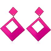 KaFu 70s 80s Neon Earrings Retro Geometric Square Hollow Acrylic Neon Dangle Drop Earrings for Women Girls Party Halloween Costume Accessories