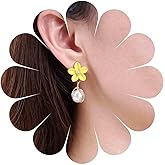 Andelaisi Boho Acrylic Flower Earrings Vintage Acrylic Resin Flower Earrings Gold Pearl Drop Earrings Bridal Flower Floral Earrings Jewelry for Women