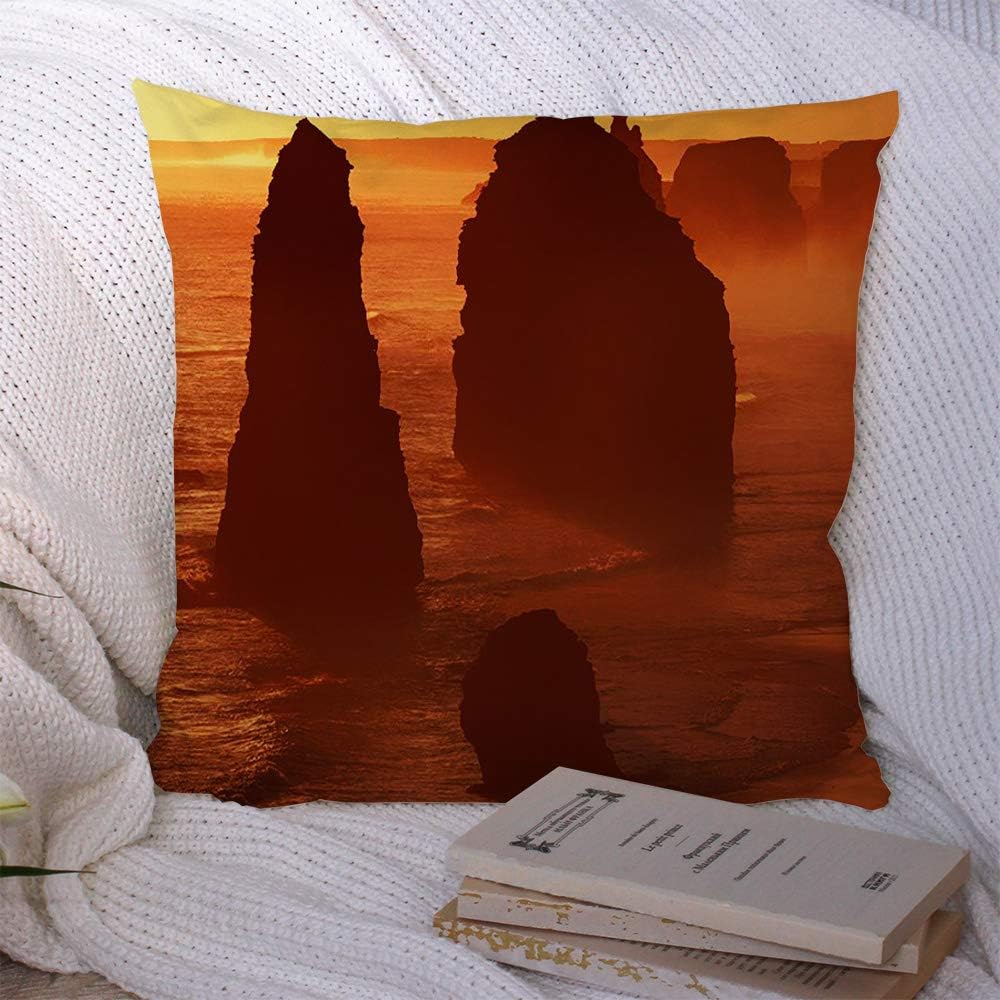 Pillow Covers Decor Polyester Australian Sunset Twelve Apostles Great Ocean Road Beach Parks Australia Melbourne Coast Erosion Decorative Throw Pillowcase Cushion Cover for Couch Bed Sofa 20x20 Inch