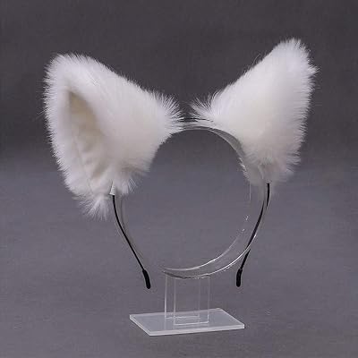 Camelliass Faux Fur Fox Cat Ears Headband White Hair Hoop Cosplay