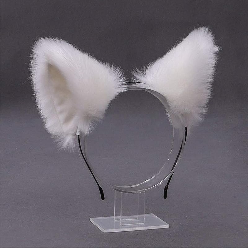Camelliass Faux Fur Fox Cat Ears Headband White Hair Hoop Cosplay