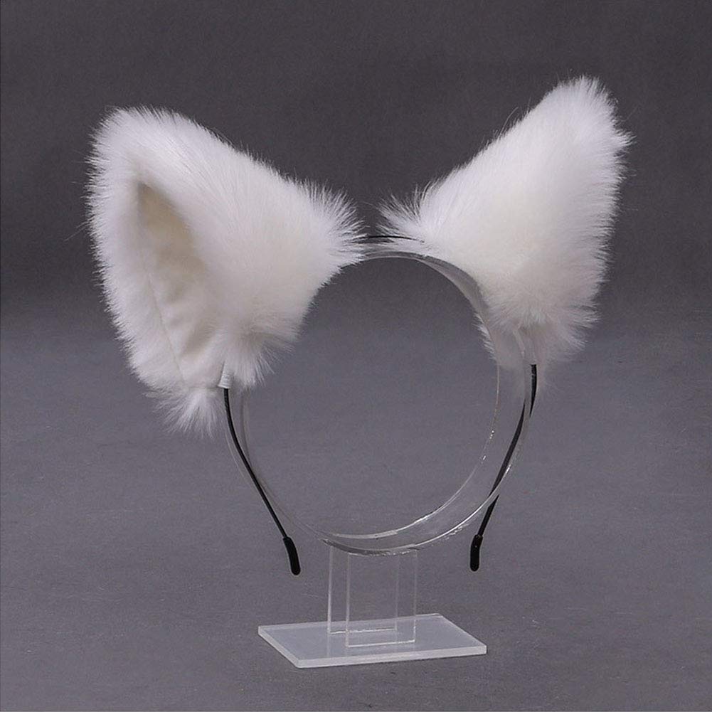 Faux Fur Fox Cat Ears Headband Hair Hoop Hairband Animal Ears Cosplay Party Costume Ears Headwear (White)