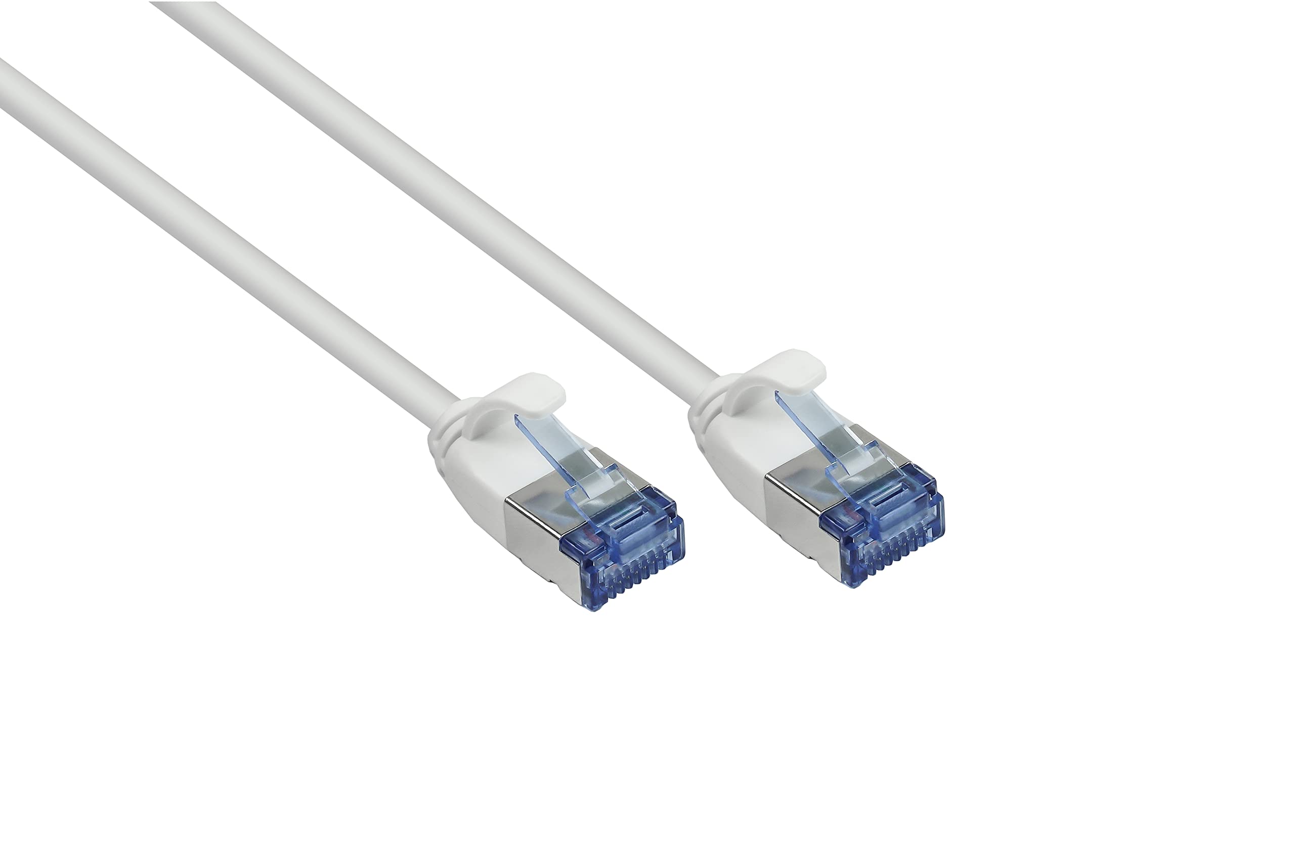 Good Connections Cat 6A Slim patch cable - 0.15 m / 15 cm - U/FTP - 10 Gbit/s and 500MHz - COPPER conductor CU - halogen-free LSZH - RNS latch protection - thin network cable/LAN cable - WHITE