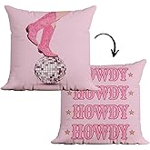 uinwk Hot Pink Western Pillow Covers 18x18, Trendy Retro Cowgirls Boots Disco Ball Throw Pillow Covers for Couch Bed, Western Home Bedroom Decor, Cowgirl Room Decor