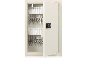 Dalmbox Key Cabinet with Combination Lock, Key Storage Box Wall Mount, Steel Security Locking Key Lock Box with Code, 40 Key Hooks and Key Tag Labels, 8.66 x 3.54 x 12.8 inch, White