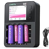 Limeta R4 EVO AA Batteries Charger QC/PD 1.5A Fast Charging for 1.5V 3.7V 1.2V Lithium/NiMH/NiZn/Life Rechargeable Batteries Triple A Battery Charger with LCD Display Analysis Refresh