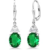 Gem Stone King 4-6 Cttw Leverback Drop Dangle Earrings For Women | Gemstone Birthstone | 925 Sterling Silver | Oval 10X8MM | Trillion 5MM | Gift for Her Wife Mom