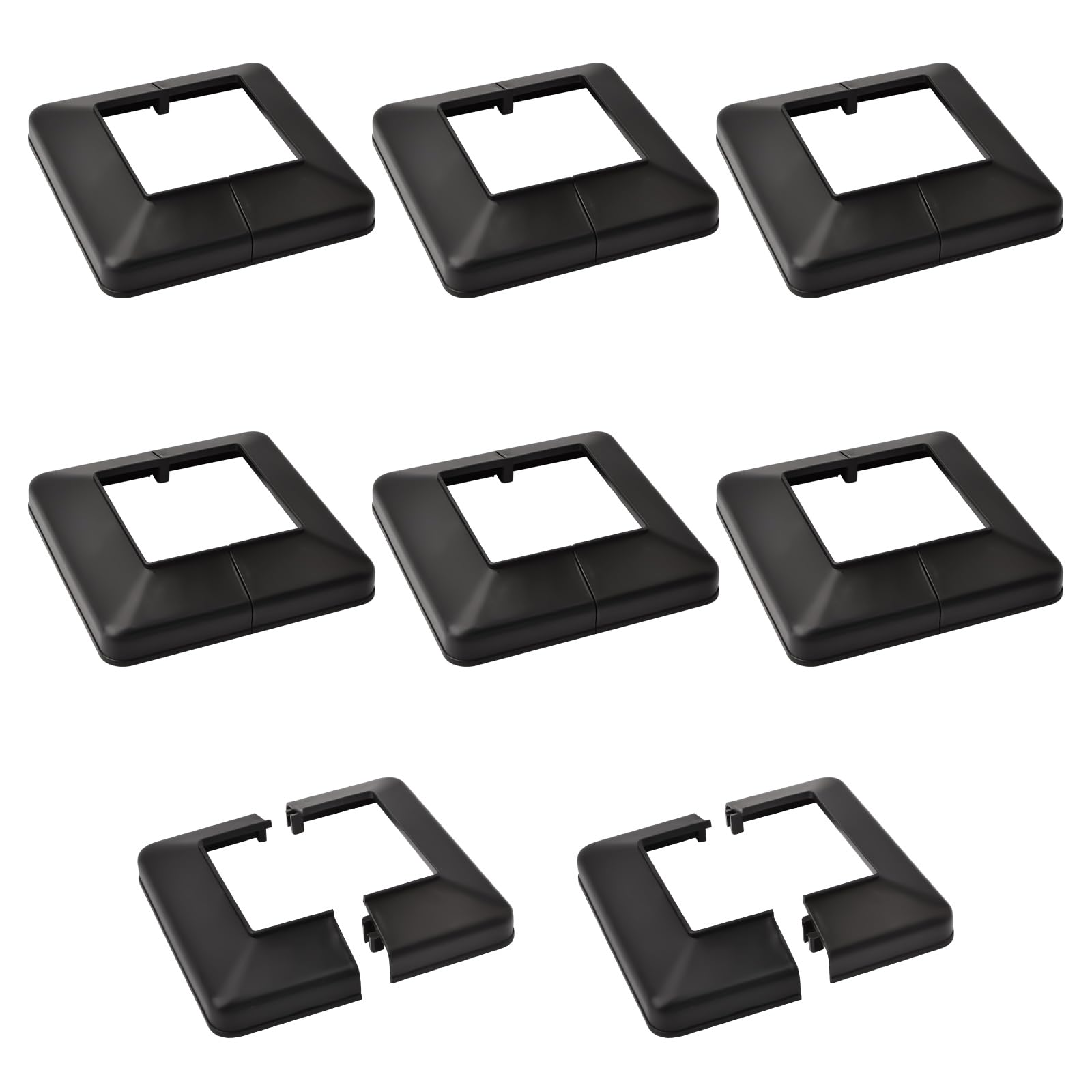 UFURMATE Post Base Cover, 6Pcs 50x50mm Plastic Post Base Cover Plates Black Decorative Split Post Skirt Cover Square Railing Base Cover for Stair Handrail Fence