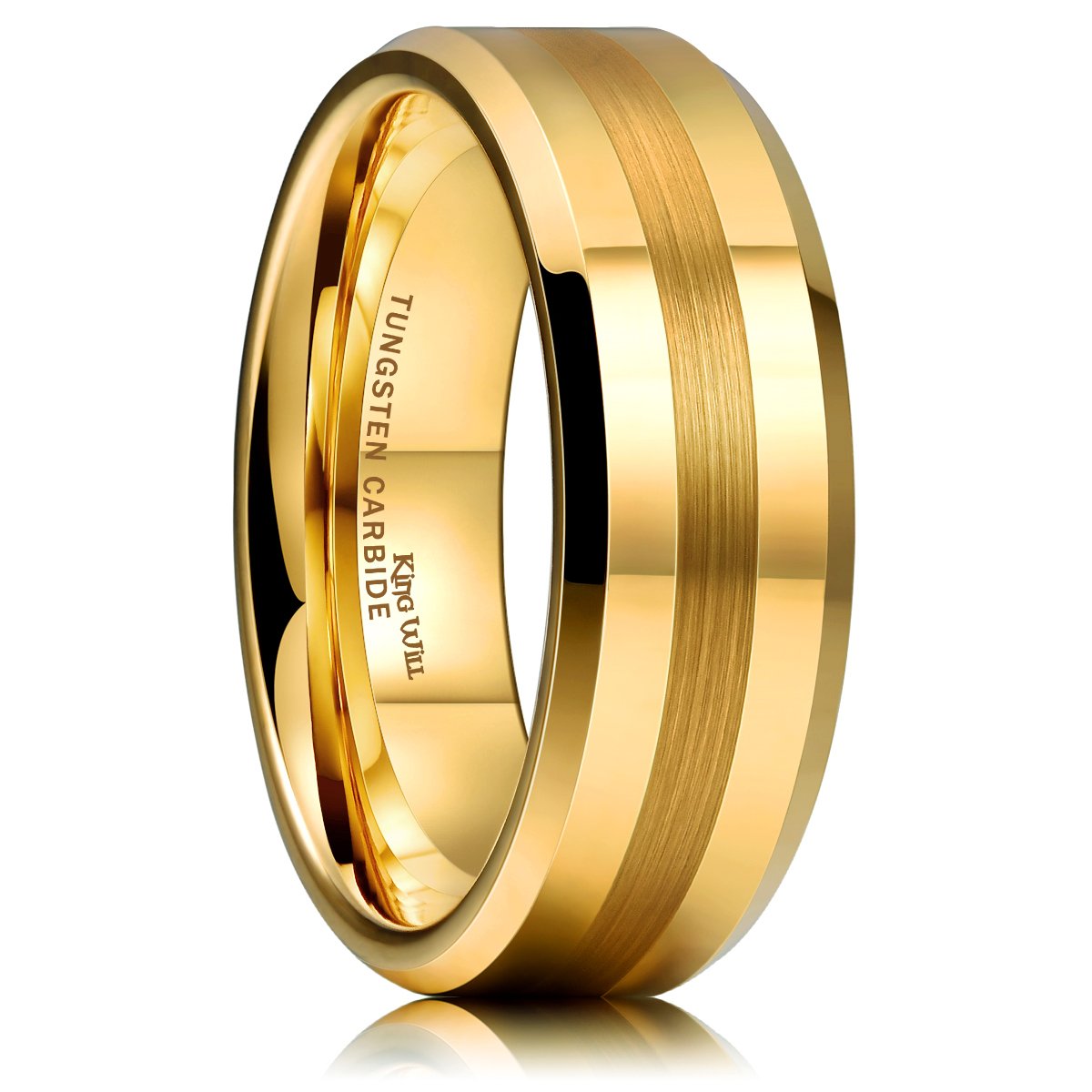 King Will 8mm Gold Tungsten Carbide Ring For Men Wedding Band