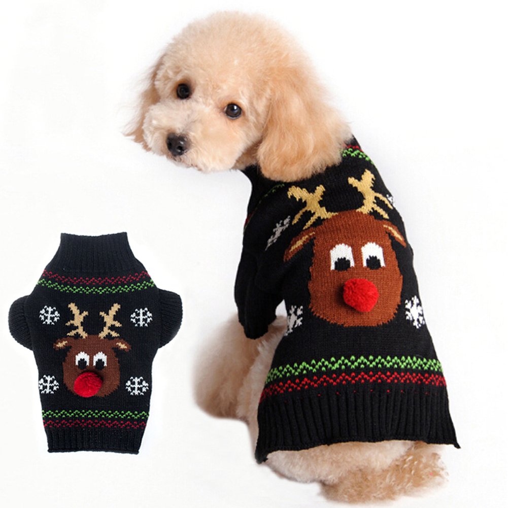 BOBIBI Pet Holiday Cartoon Reindeer Christmas Dog Sweater Pet Winter Knitwear Warm Clothes