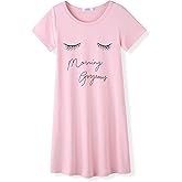 Arshiner Girls Nightgowns Summer Soft Cute Cartoon Print Pajama Sleep Dress for Kids 4-12 Years