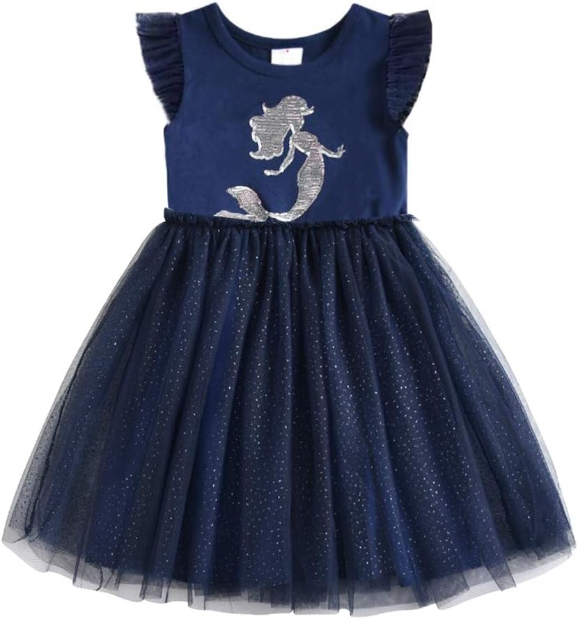 Kids Girl Long Sleeve Cartoon Stripe Cotton T-Shirt Dresses