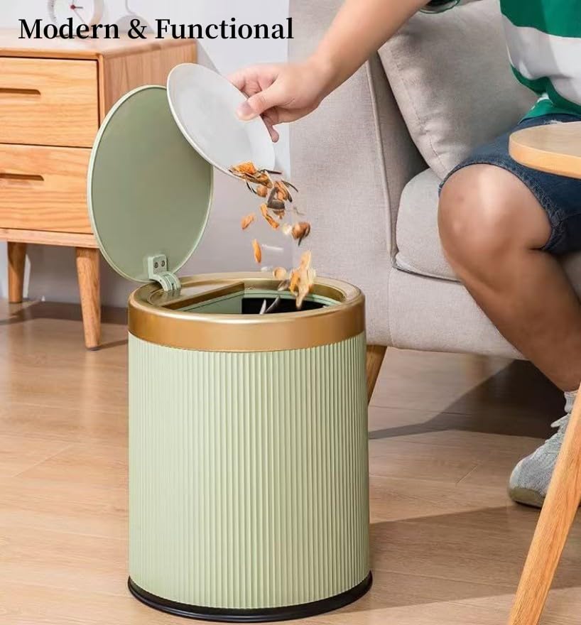 ORCHID M® 10L Trash Can,Plastic Garbage Can with Push Button,Kitchen Trash Can with Lid, Large Capacity Waste Basket for Kitchen, Home, Living Room, Toilet, Office (Black)
