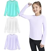 EXARUS Girls Long Sleeve Shirts Athletic Quick Dry Tops Performance Tees UPF 50+ with Pockets Thumb Holes Workout Teens