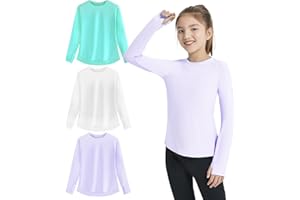EXARUS Girls Long Sleeve Shirts Athletic Quick Dry Tops Performance Tees UPF 50+ with Pockets Thumb Holes Workout Teens