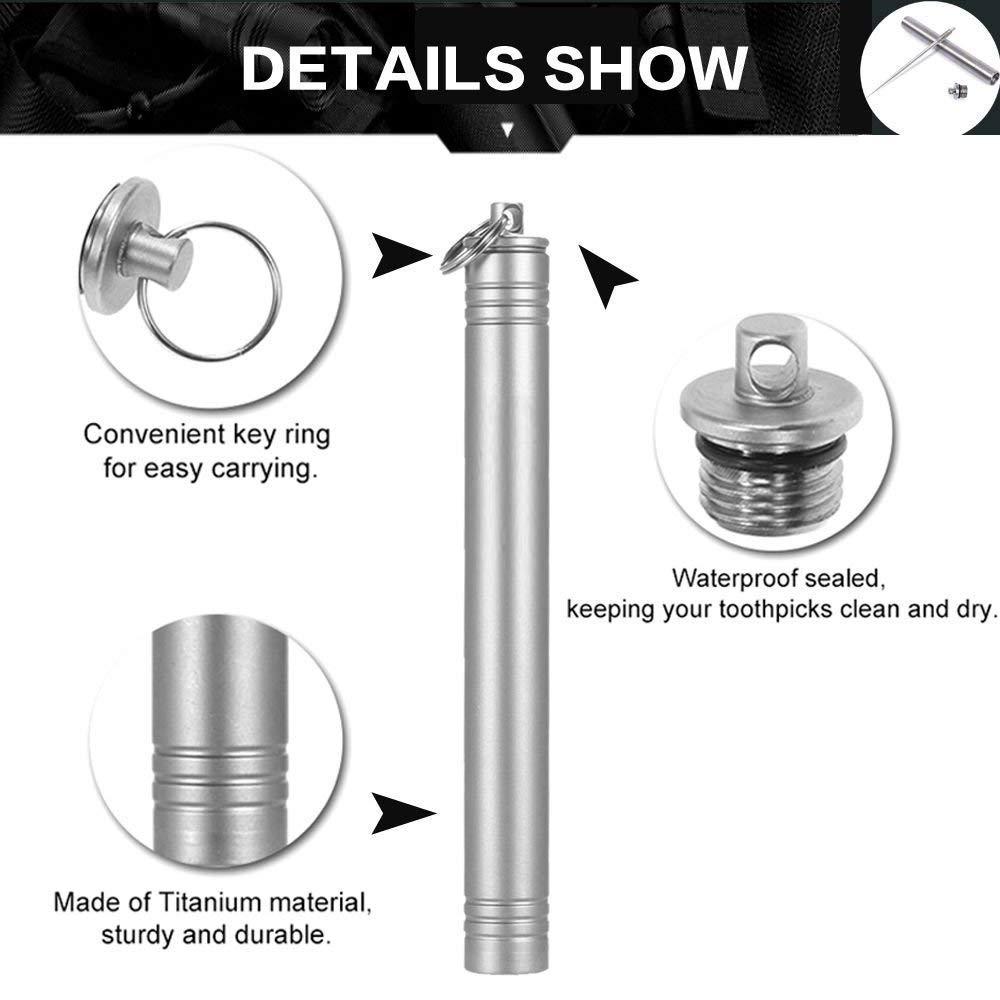 Toothpick Holder,Likorlove EDC Titanium Waterproof Titanium Toothpick + Holder Case with Key Chain Pendant for Travel Hiking Camping Outdoor