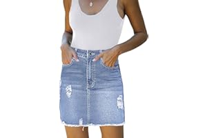 Necooer Womens Denim Skirt Mini Casual Distressed Short Skirt Washed Frayed Stretchy Pencil Jean Skirts with Pocket