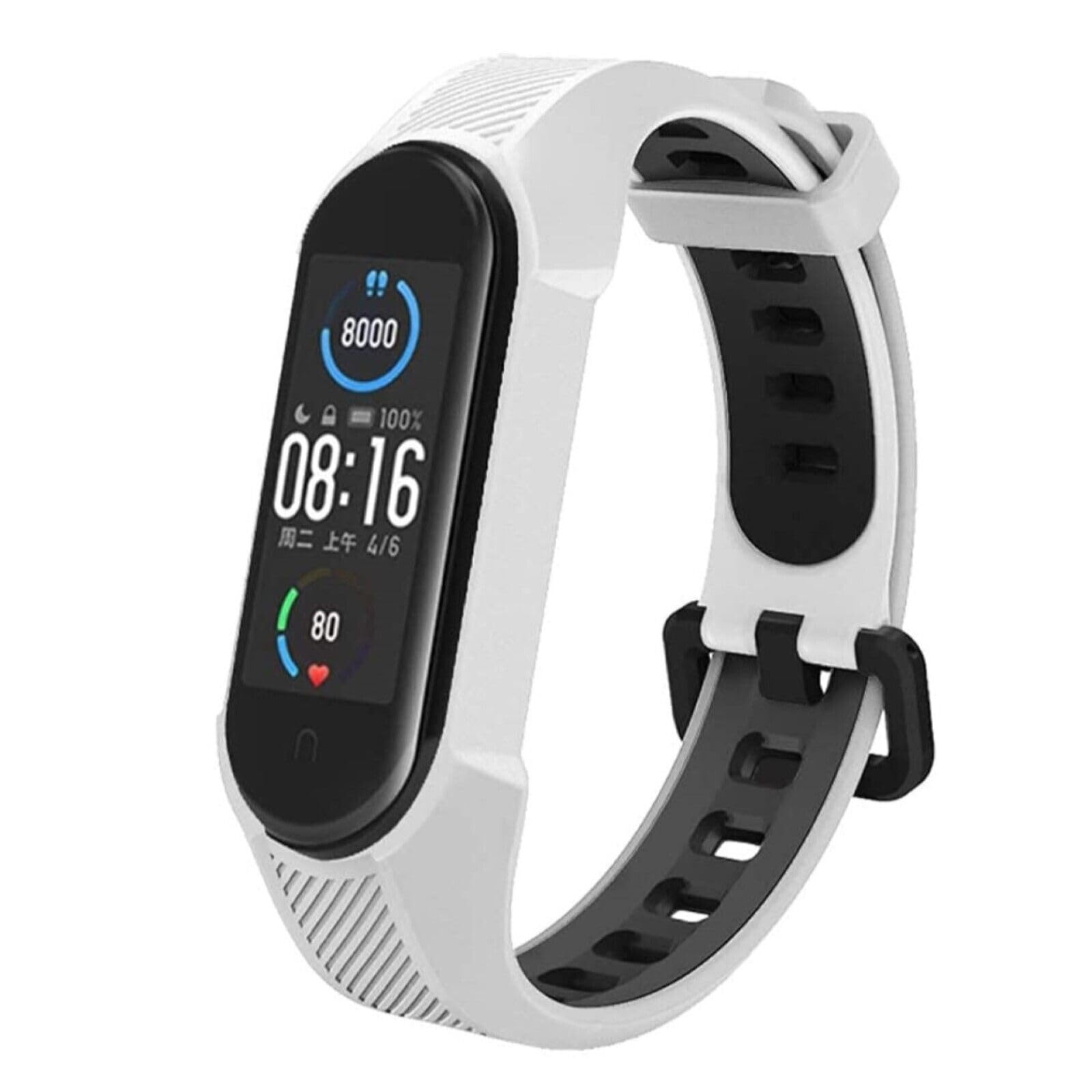 Panda Bobo For Xiaomi Mi Band 5/6/7 Mi 567 Amazfit 5 Band Replacement Silicone Watch Strap (White+Black)
