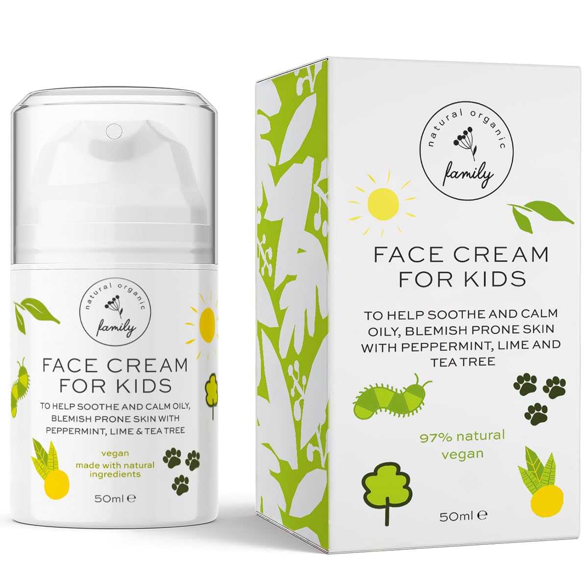 Kids Face Cream - Gentle Kids Face Moisturiser, Natural Ingredients, Daily Skin Care for Sensitive, Dry or Combination Skin, Peppermint & lime Scent | Natural Organic Family