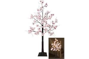 Uieke 4FT Cherry Blossom Tree, 48 Fairy Lights Artificial Lighted Tree for Home Inside Outdoor Spring Wedding Party Festival Decor, Warm White
