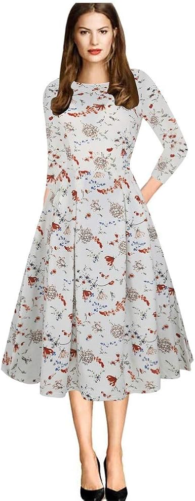 midi dress three quarter sleeves