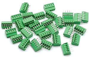 Augiimor 30PCS G/KF128 5 Pin 2.54mm Pitch PCB Screw Terminal Block Connector 150V 6A PCB Mount Screw Terminal Block Connector (Green)