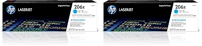 HP 206X Cyan High-Yield Toner Cartridge | Works with Color LaserJet Pro M255,MFP M282,M283 Series | W2111X,(Pack of 2)