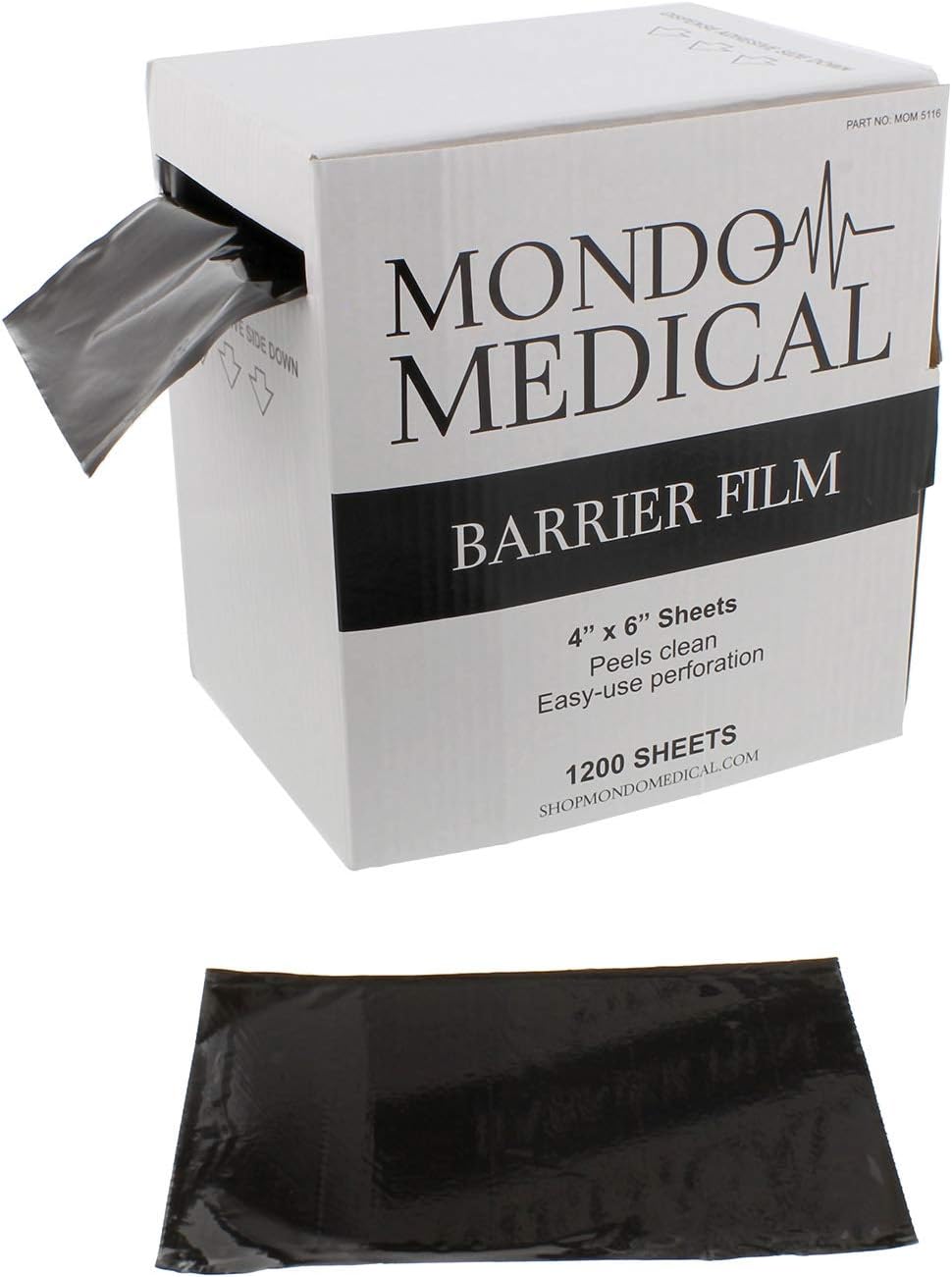 Mondo MedicalMonMed Barrier Film and Film Box Dispenser - 1200 Black Tape Barrier Sheets Barrier Film, 4 x 6 Inch