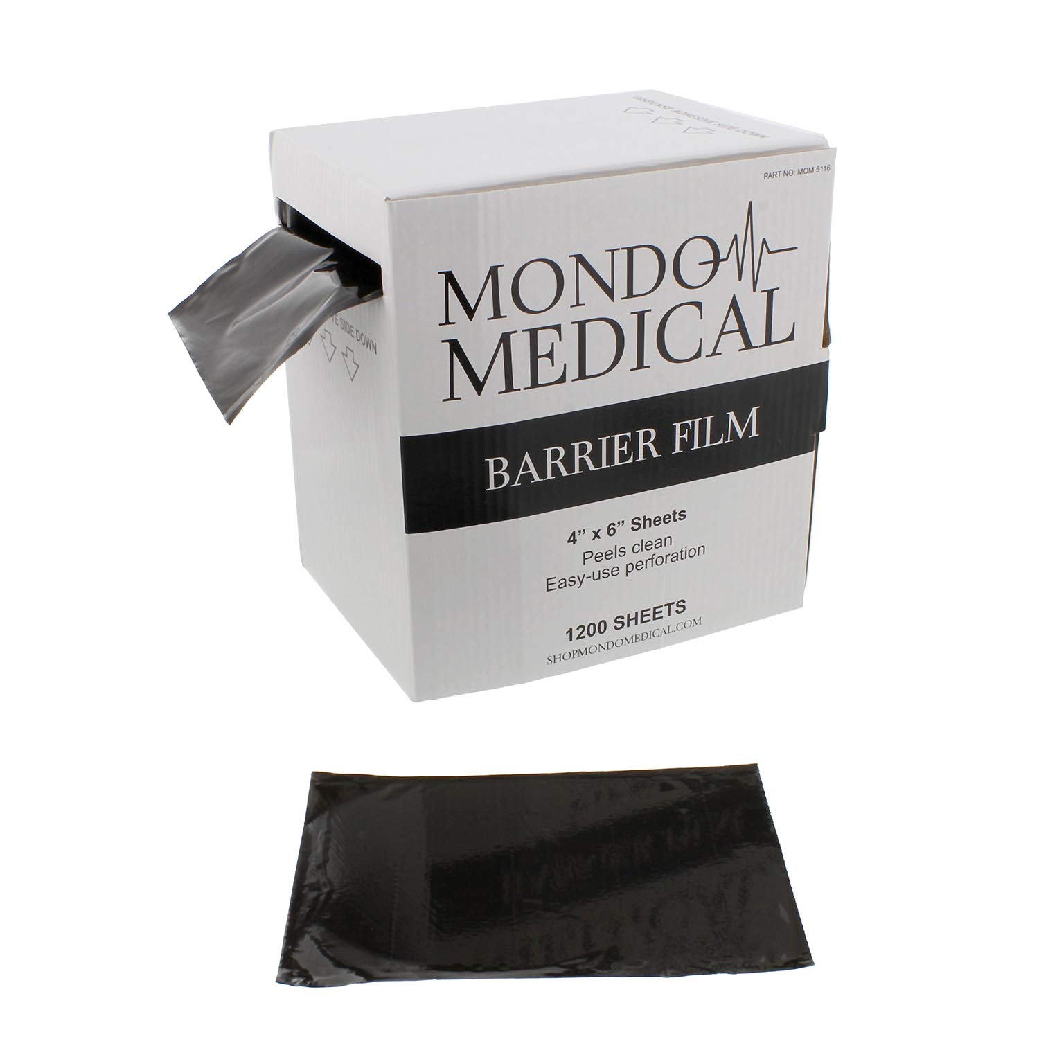 Mondo MedicalMonMed Barrier Film and Film Box Dispenser - 1200 Black Tape Barrier Sheets Barrier Film, 4 x 6 Inch