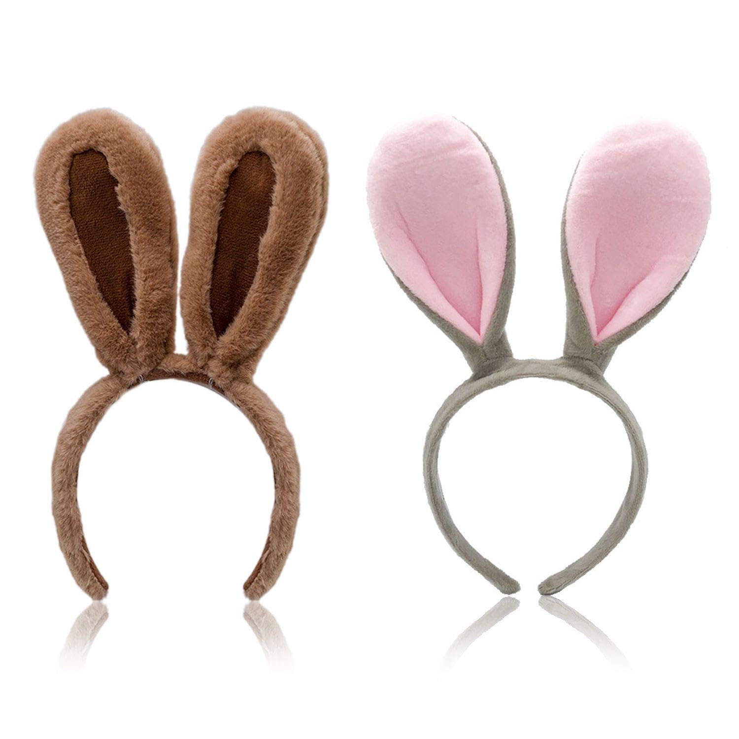 NIDHFG 2 Pieces Plush Bunny Ear Headbands, Cute Animal Ears, Fun Headwear, Creative Performance Props, Costume Dressing Hair Accessories.