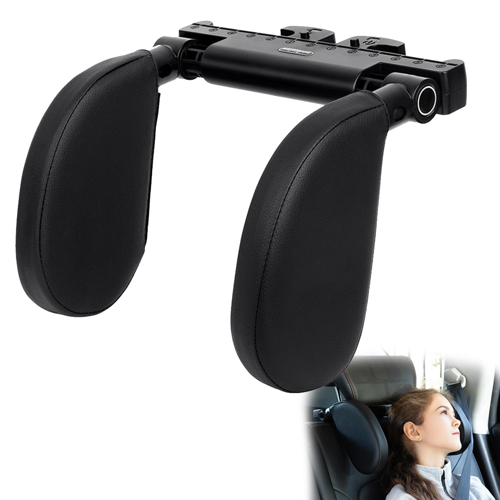 KASELIN ヘッドレスト 車 ネックパッド 枕 クッション ジュニアシート U字型 車用首枕 車中仮眠 頚椎サポート 角度調節 取付簡単 工具不要 子供 大人 高齢者 汎用 (ブラック)