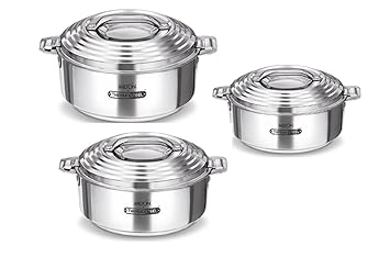 Milton Thermosteel Galaxia Casserole Set Of 3pcs 1000ml,1500ml 2500ml keep food hot and fresh-tasting for hours.