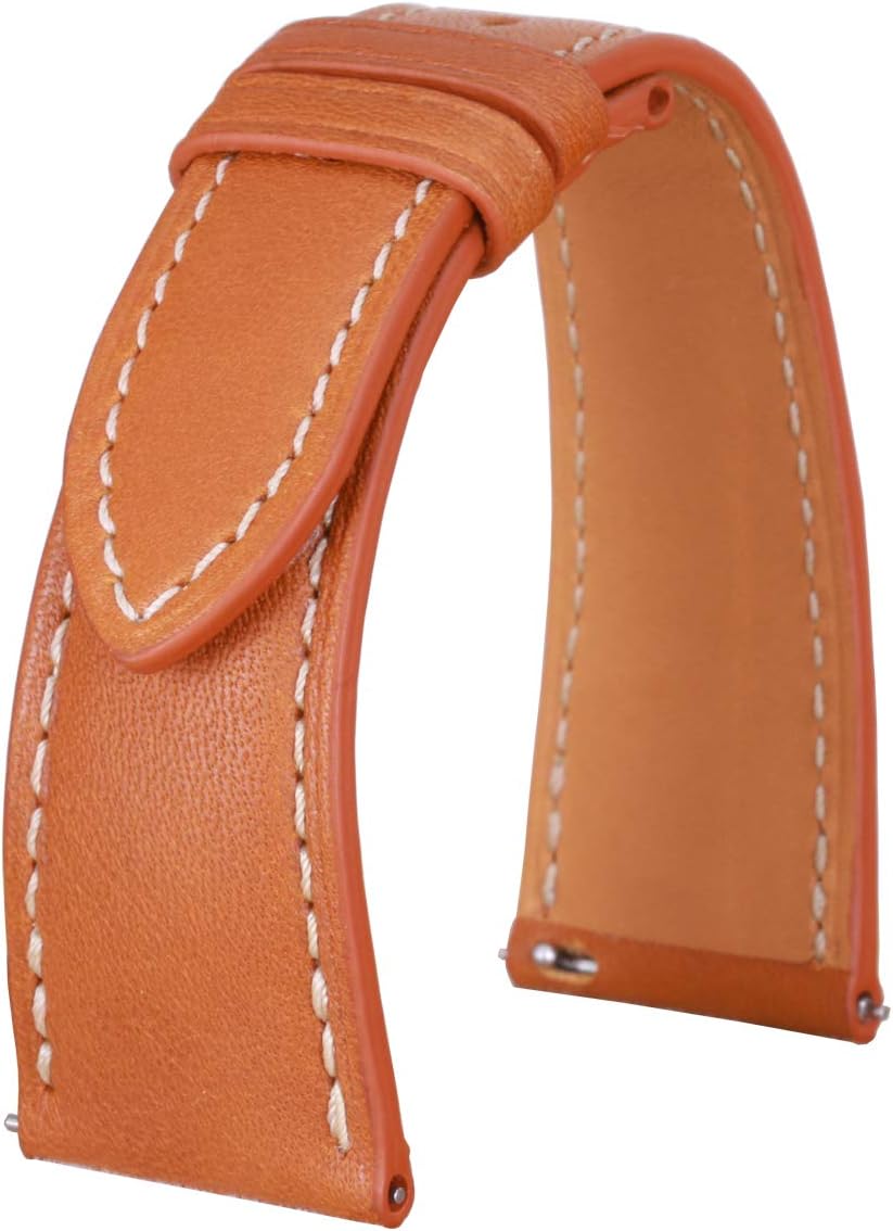 PESNO Watch Band Pin Buckle Calf Skin Genuine Leather Padded Replacement Strap 23mm 24mm Quick Release Bar