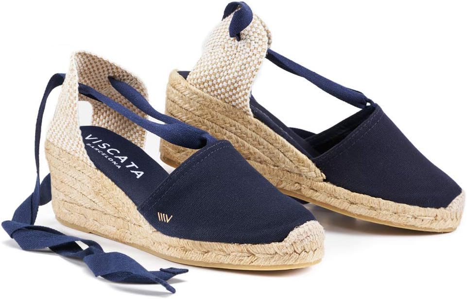 VISCATA Handmade in Spain. Escala 2.5" Wedge, Soft Ankle-Tie, Closed Toe, Classic Espadrilles Heel