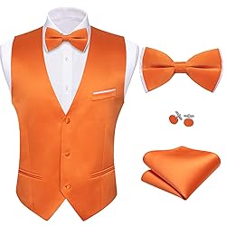 Barry.Wang Mens Orange Formal Vest V-neck Slim Fit