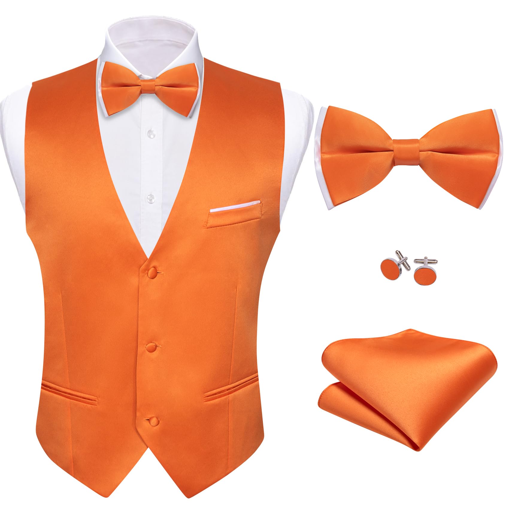 Barry.Wang Mens Orange Formal Vest V-neck Slim Fit