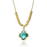 IHOIU 14k Gold Plated 2 in 1 Four Leaf Clover Charm Lucky Necklace Heart Crystal Pendant Necklace Gold Link Valentine's Day Jewelry Gift for Women