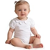 LYSMuch 0-24Mo Baby Girls Peter Pan Collar Bodysuit Toddler Ruffle Romper Short Sleeve Solid Color Clothes