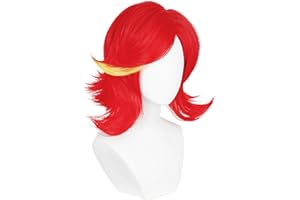 Wiggy Mermaid Red Mix Yellow Cosplay Wig + Wig Cap, Synthetic Hair Anime Wig for Halloween Costume Party