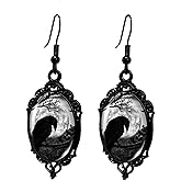 Gothic Halloween Cameo Earrings,Vintage Crystal Glass Witch/Raven/Bat/Tree Dangle Earrings Punk Style Dark Earring Goth Victorian Earring Halloween Jewelry for Women