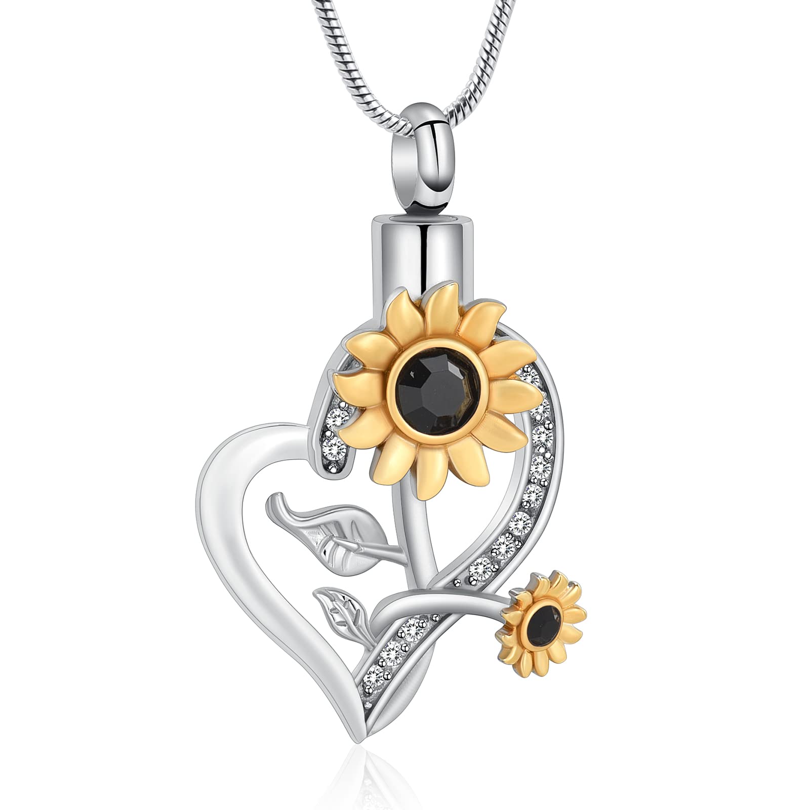AIWENXI Sunflower Cremation Jewelry Heart Crystals Urn Necklace for Ashes for Women Human Ashes Pendant Pet Keepsake Memorial Jewellery