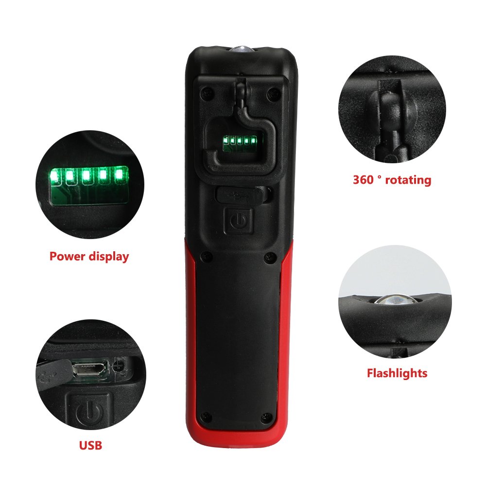 Three trees LED Cordless Work Light COB Rechargeable Portable Hand Held Work Lamp With Hanging Hook, Magnetic Holders, 1200mAh Charging, Multifunction Flashlight (red)